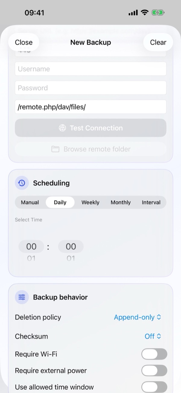 Scheduling and backup behavior options