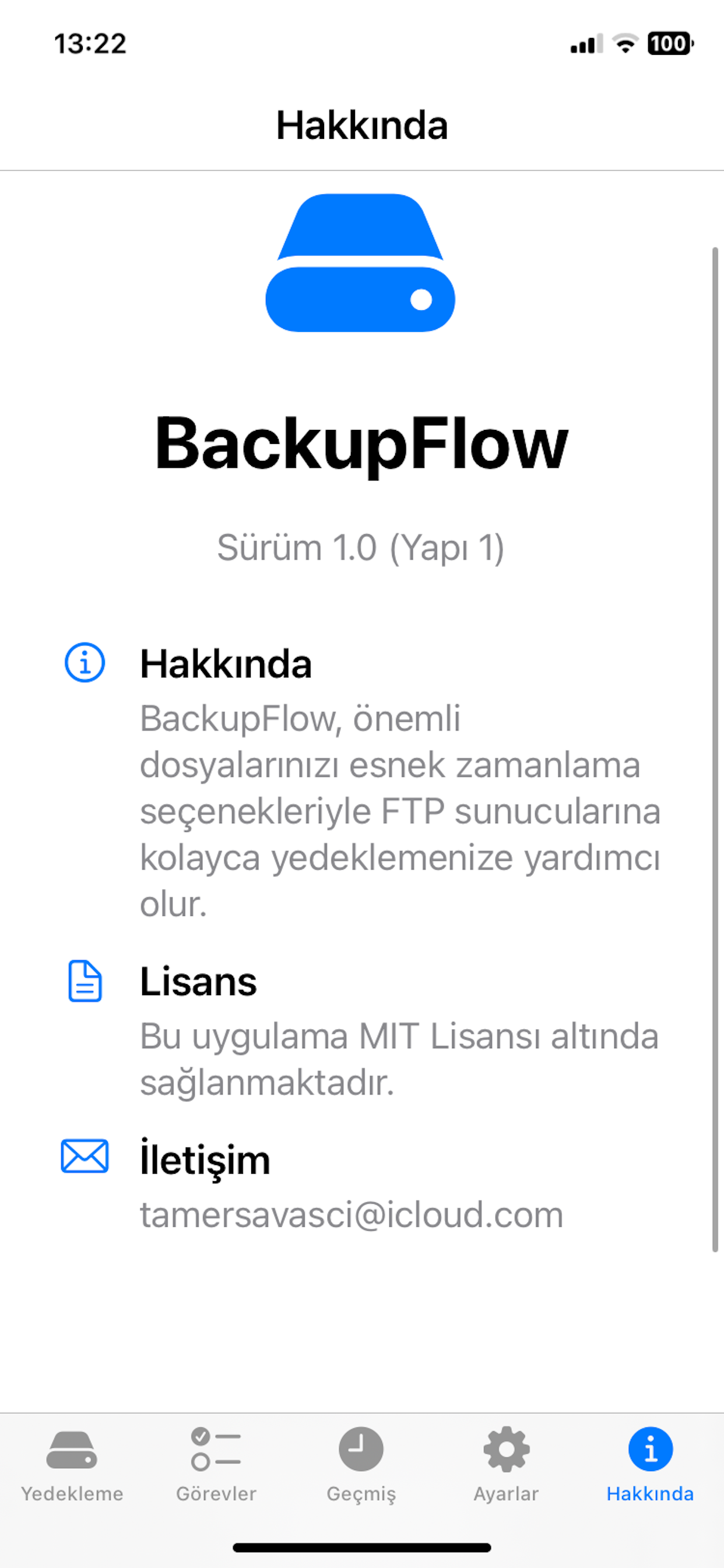 BackupFlow About Screen