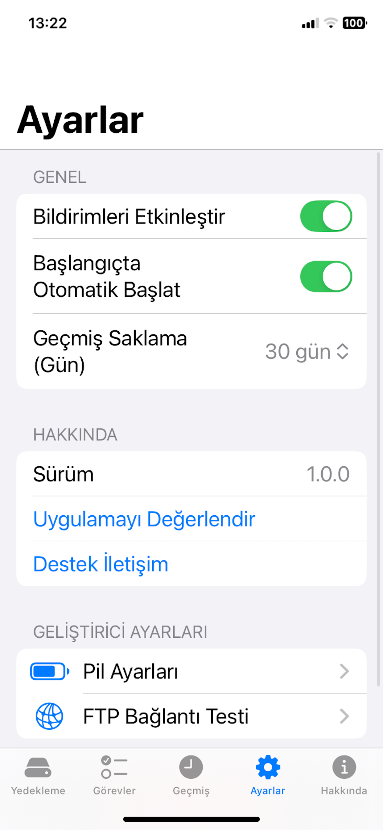 BackupFlow Settings Screen